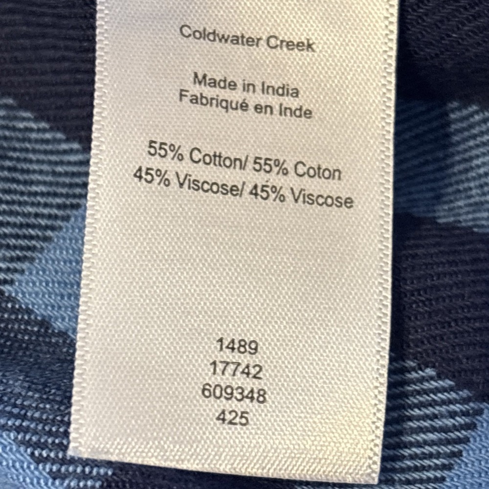 Coldwater Creek Into The Mix Plaid Flannel Top L Sapphire Blue Mixed Patchwork - Picture 8 of 9